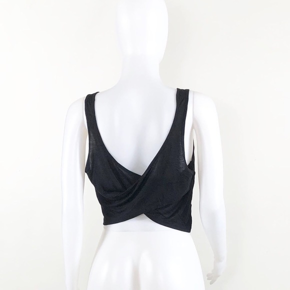 NWOT Black Criss Cross Backless Loose Fit Crop Top - Picture 3 of 6